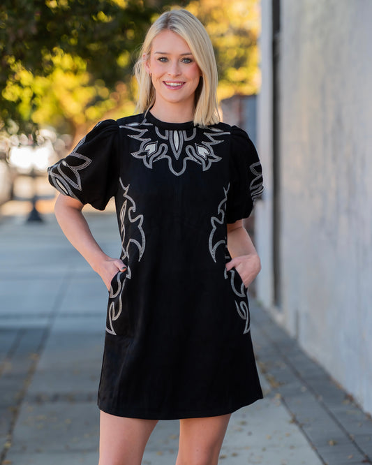 Bonney Embroidered Suede Dress