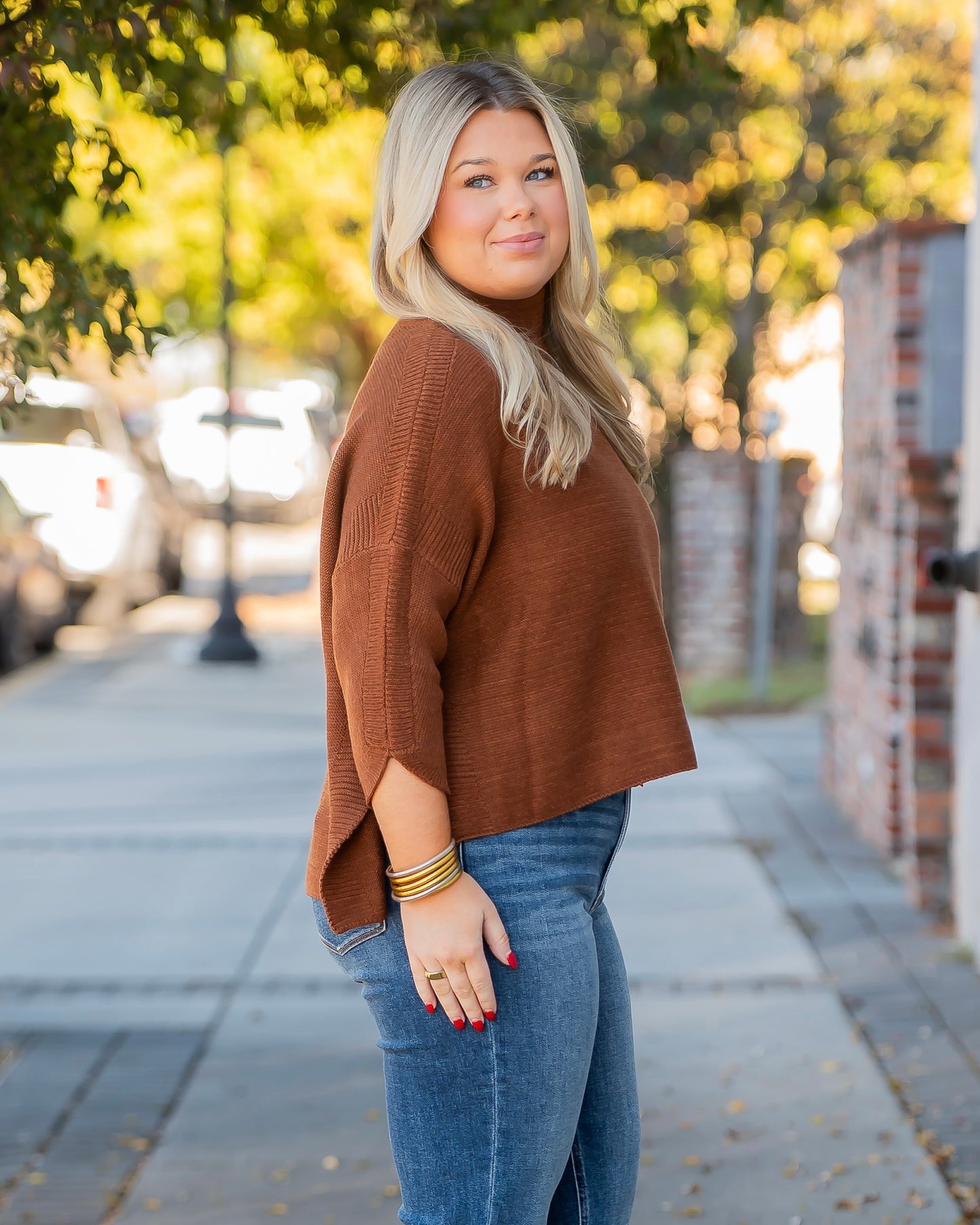 Boho Mock Neck Sweater - Brown