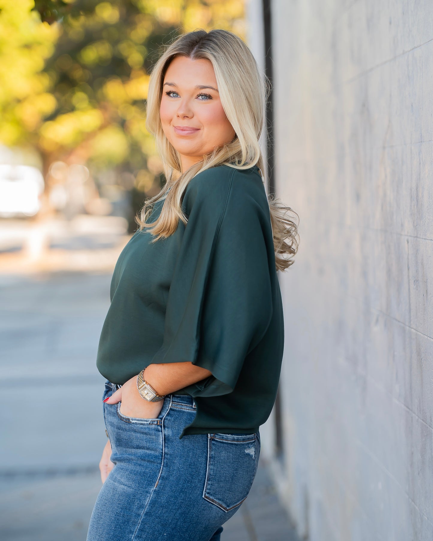 Redford Short Sleeve Top - Forest Green