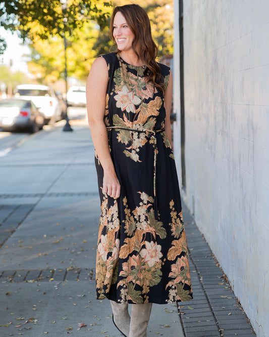 Marcelo Floral Print Dress - Black