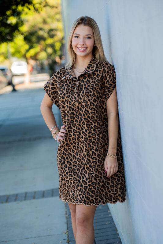 Livingston Leopard Scalloped Dress