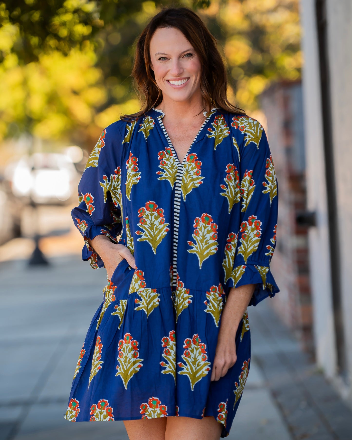 Riley Floral Print Dress-Navy