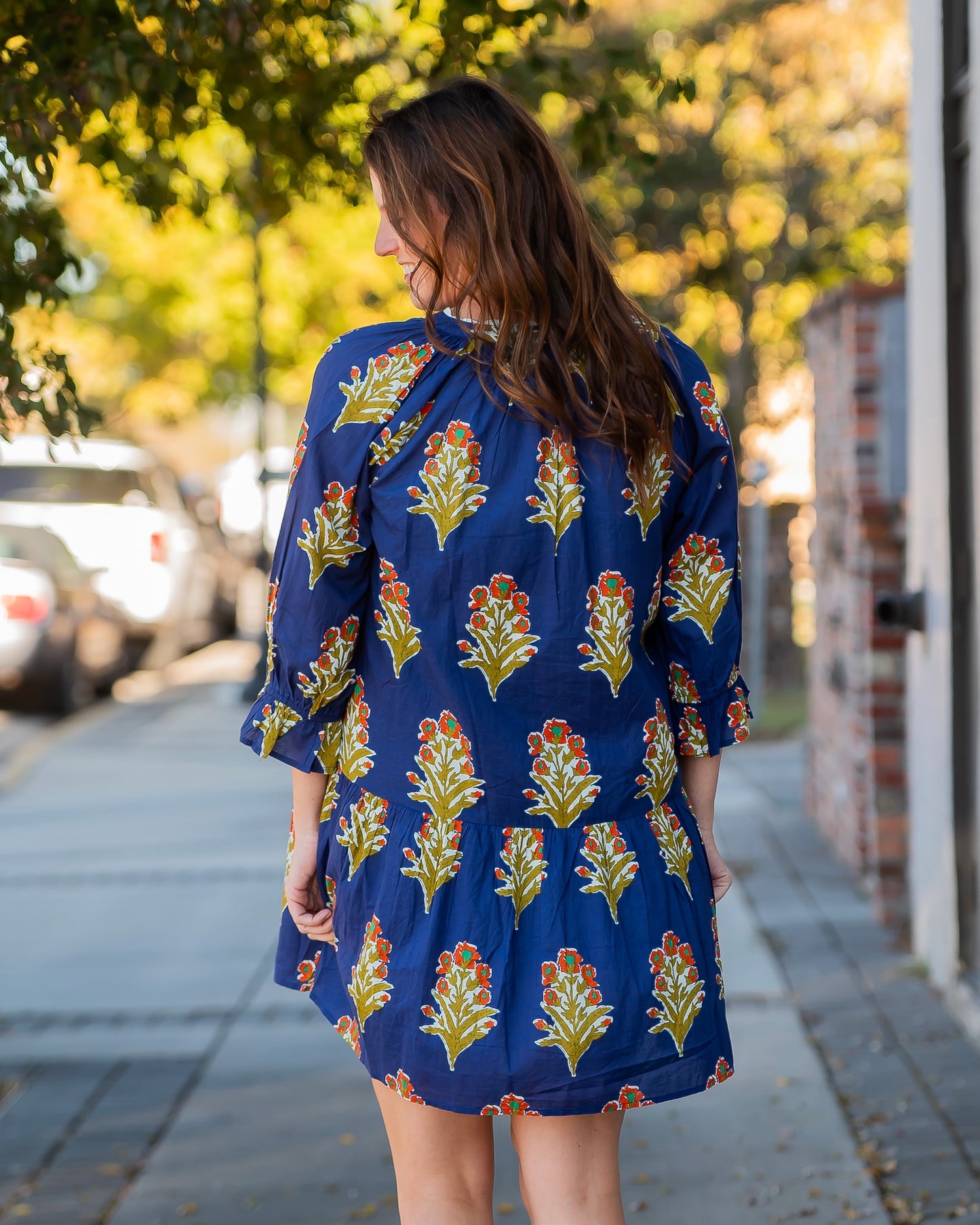 Riley Floral Print Dress-Navy