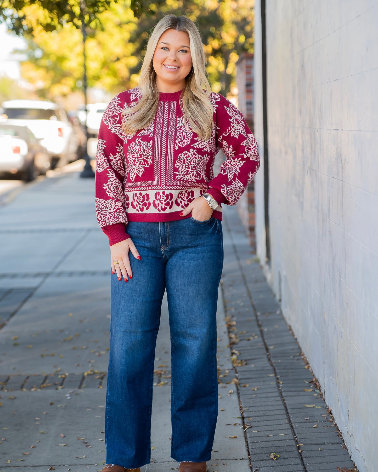 Hughes Floral Sweater-Marsala
