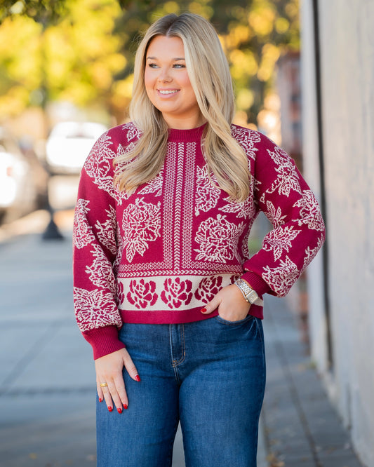 Hughes Floral Sweater-Marsala