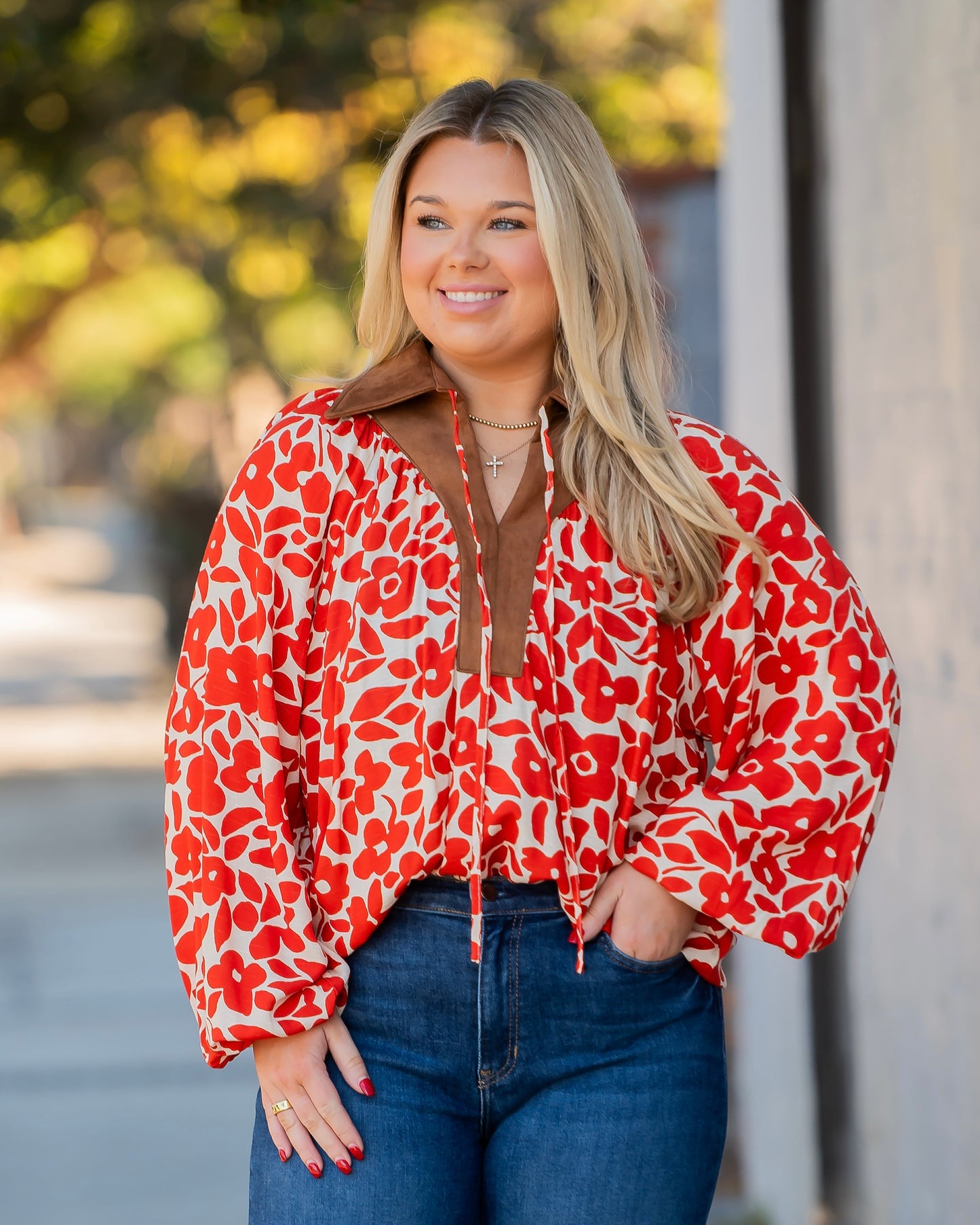 Ronnie Suede Feel  Collar Blouse-Orange