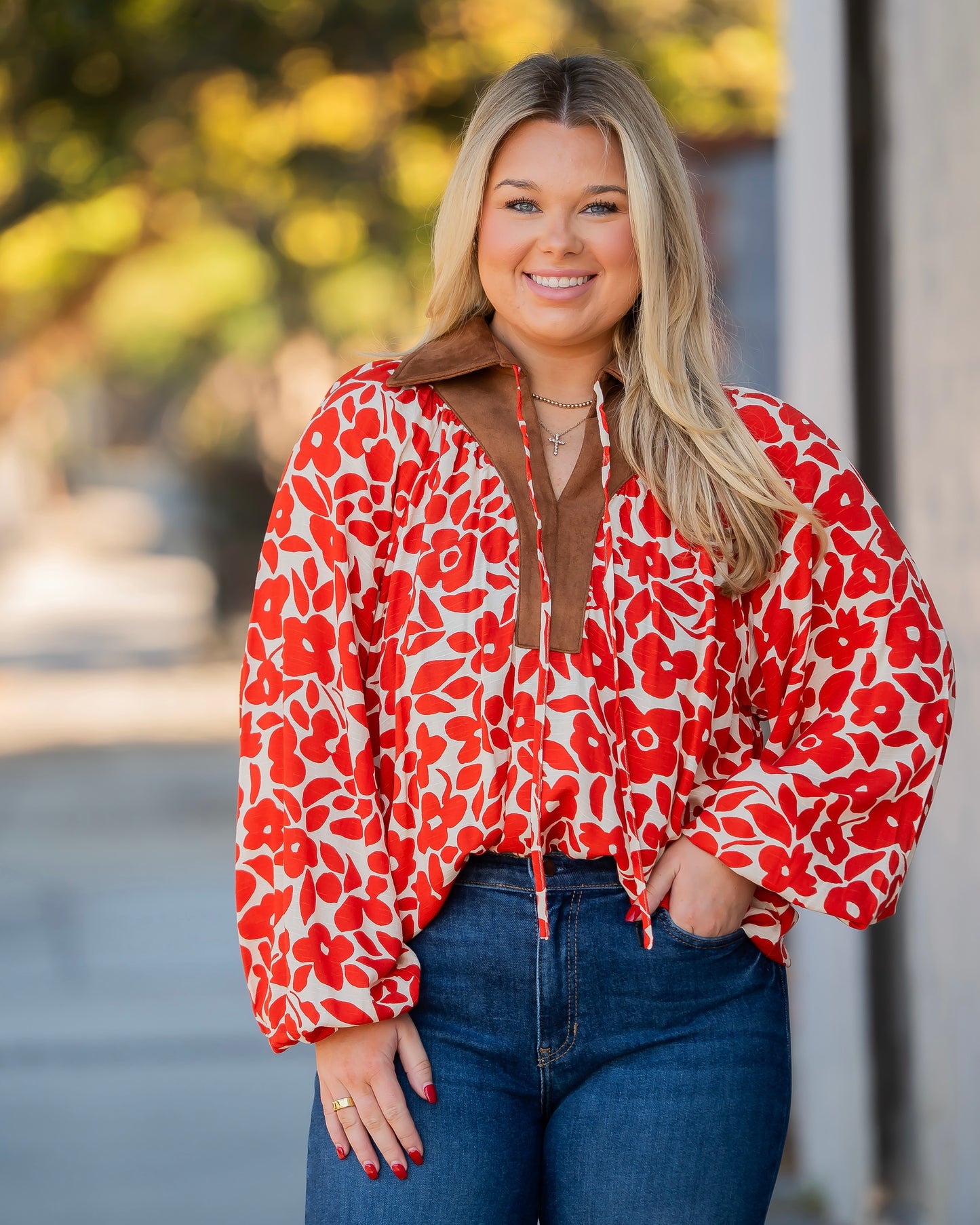 Ronnie Suede Feel  Collar Blouse-Orange