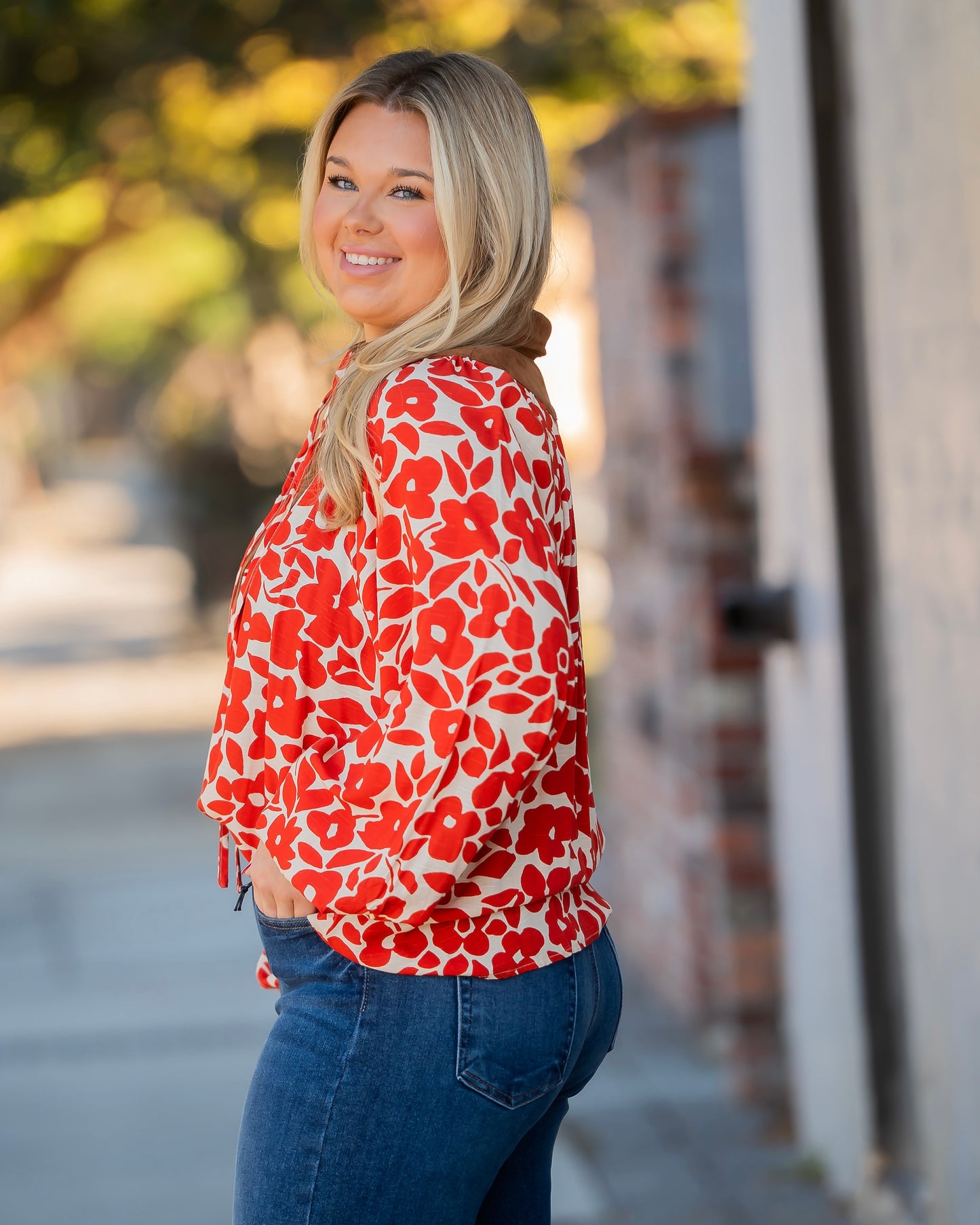 Ronnie Suede Feel  Collar Blouse-Orange
