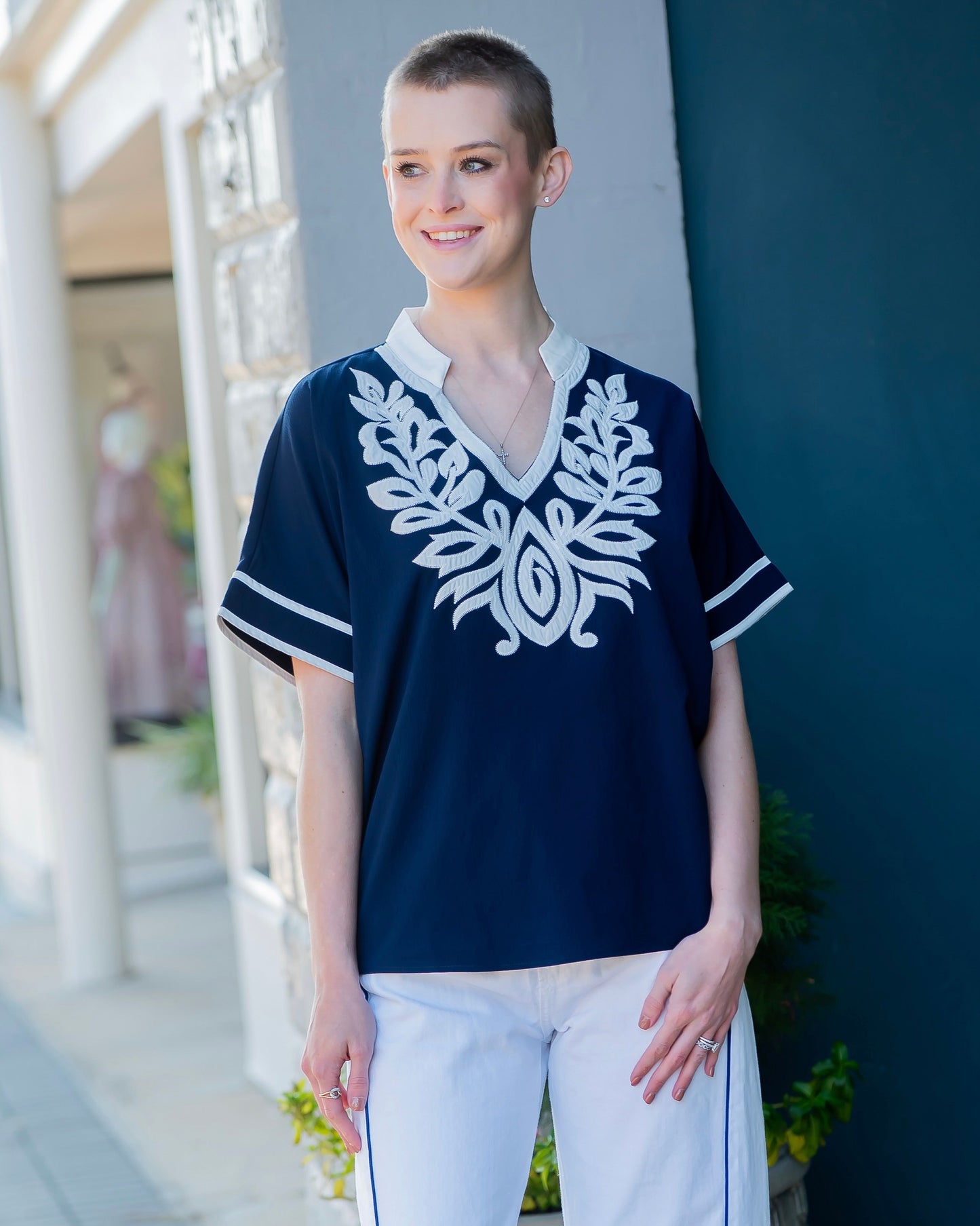 Florissant Embroidered Top-Navy