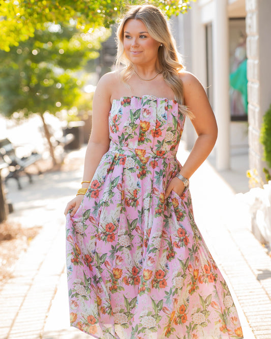 Leah Strapless Floral Dress