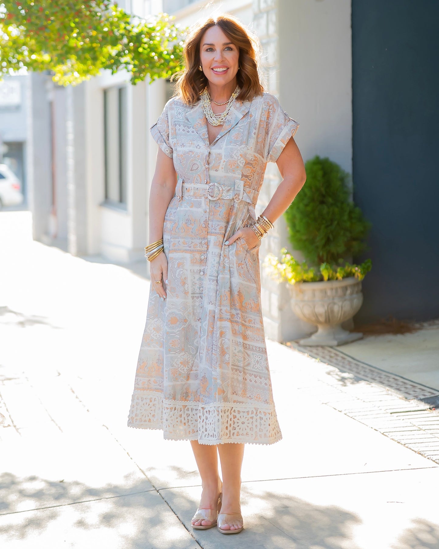 Luna Belted Crochet Lace Shirt Dress