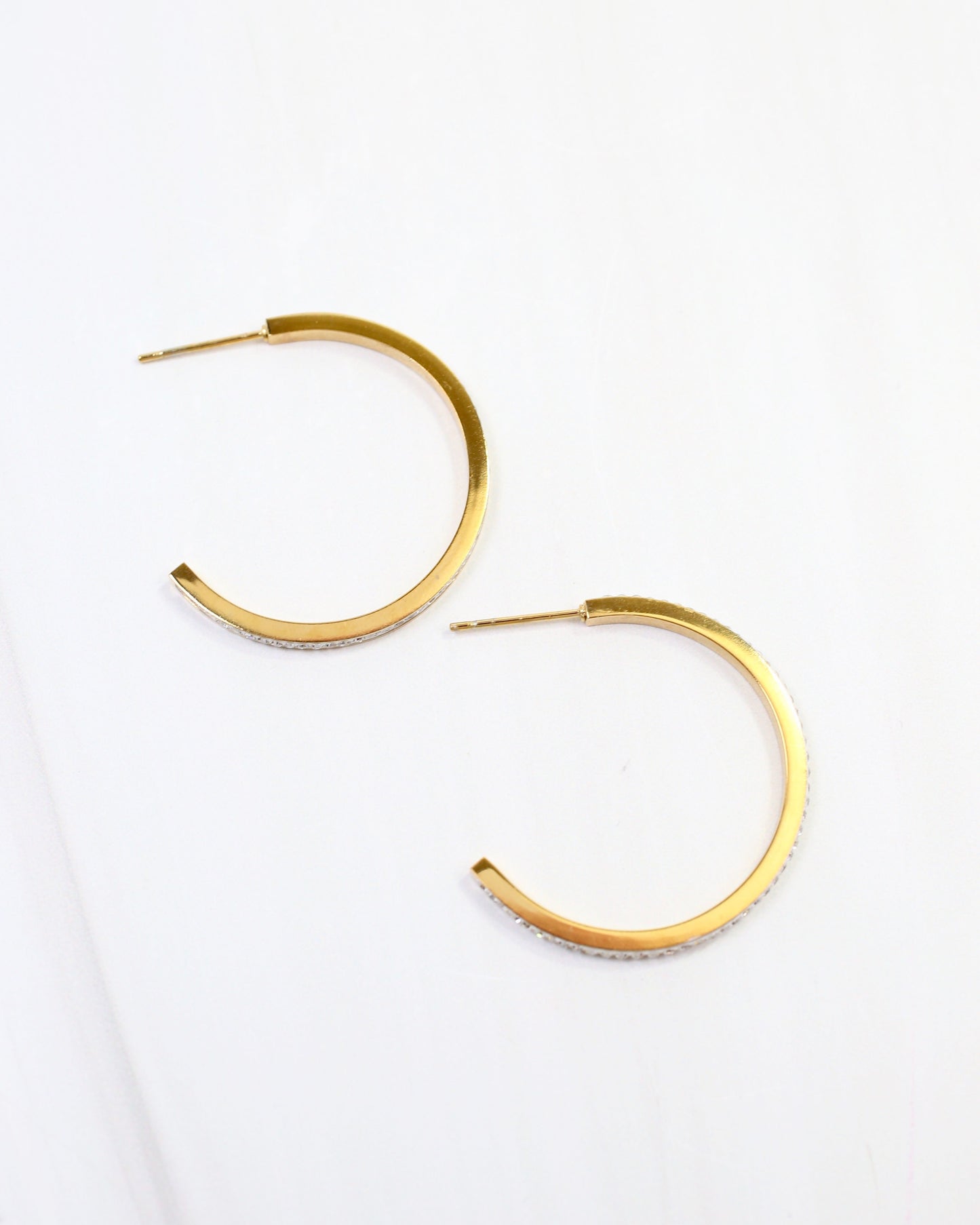 Revere Pave Lined Hoop Earring Gold