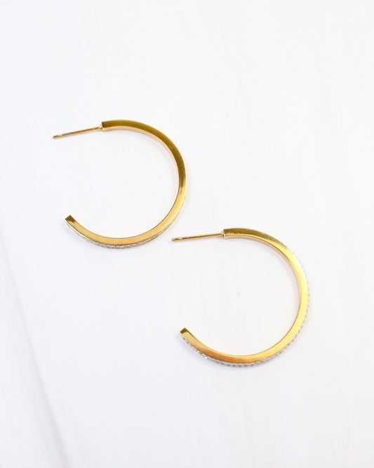Revere Pave Lined Hoop Earring Gold