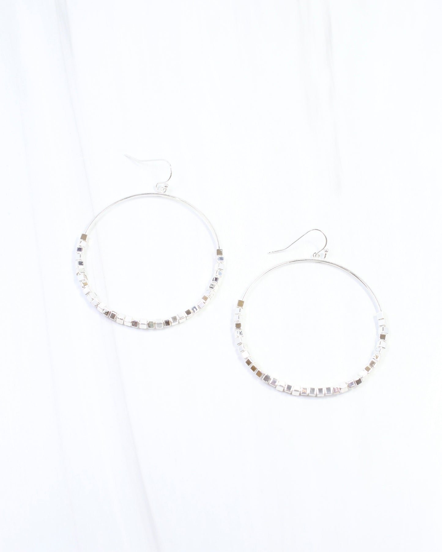 Charlee Square Bead Hoop Earring Silver