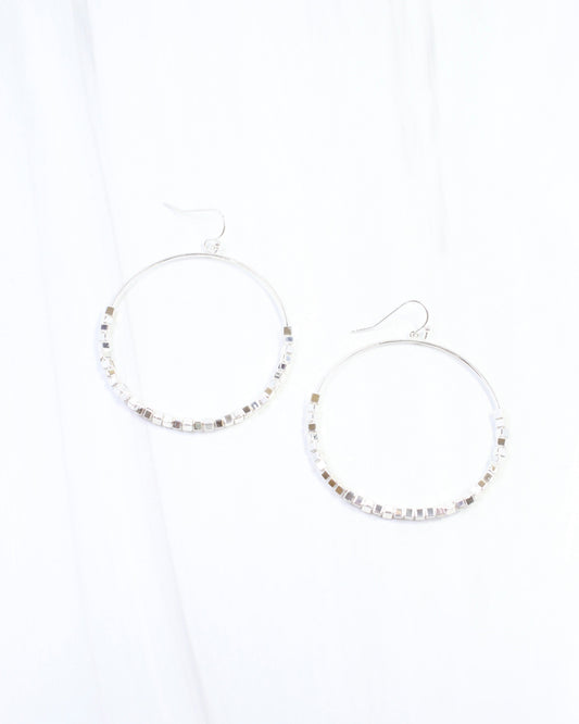 Charlee Square Bead Hoop Earring Silver