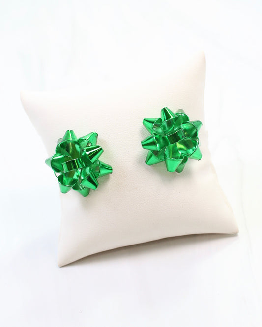 Let's Wrap Large Bow Stud Earring Green