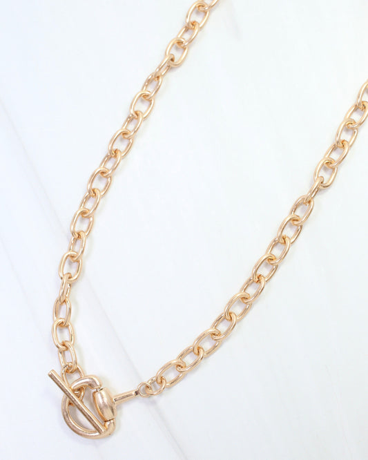 Dina Horsebit Toggle Link Necklace Worn Gold