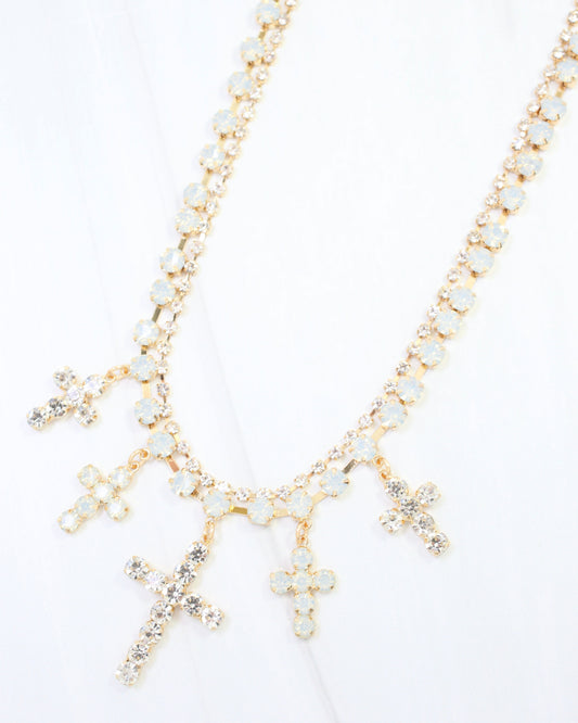 Jenna Multi Cross Rhinestone Necklace White Opal