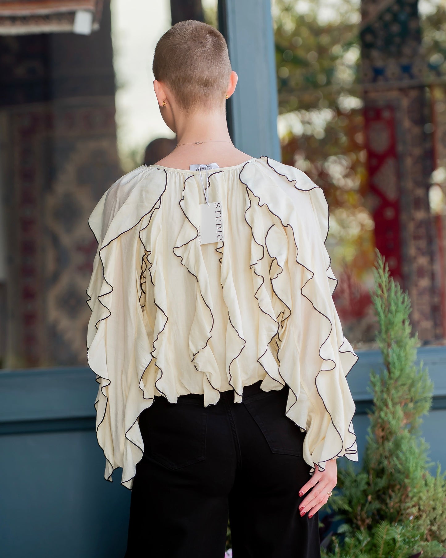 Zoey Cascading Ruffled Bubble Blouse