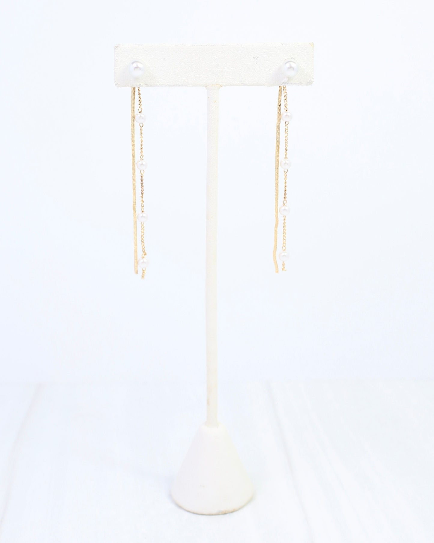 Lisette Pearl Stud Back Chain Earring WR Gold