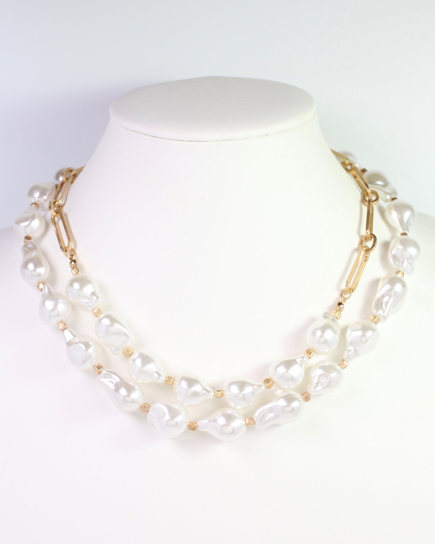 Baice Layered Baroque Pearl Necklace Cream