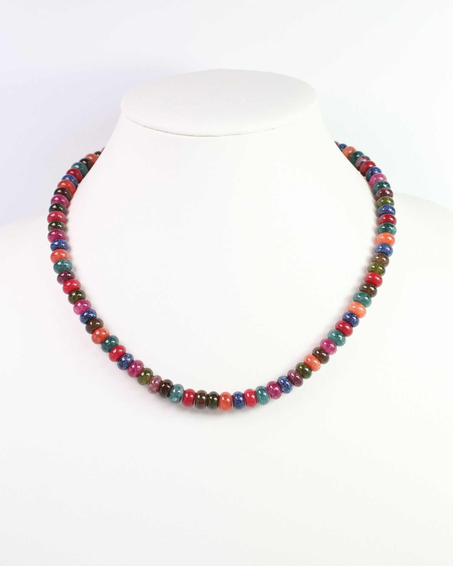 Gisela Stone Beaded Oval Clasp Necklace Dark Multi