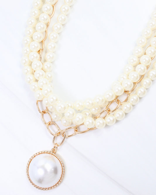 June Pearl Link Layered Necklace Gold