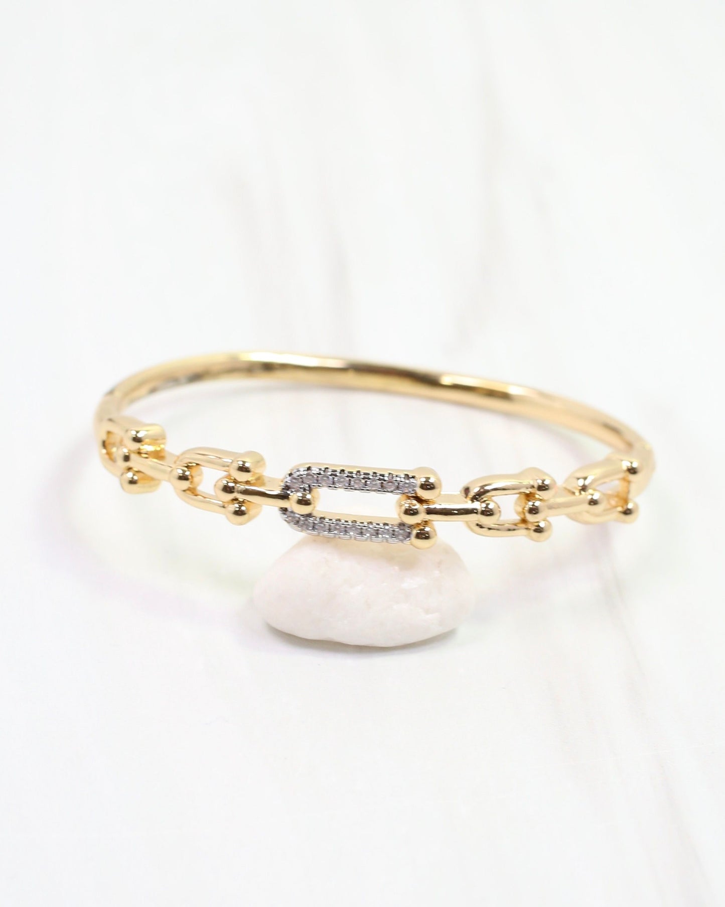 Greta CZ Horsebit Hinged Bracelet Gold