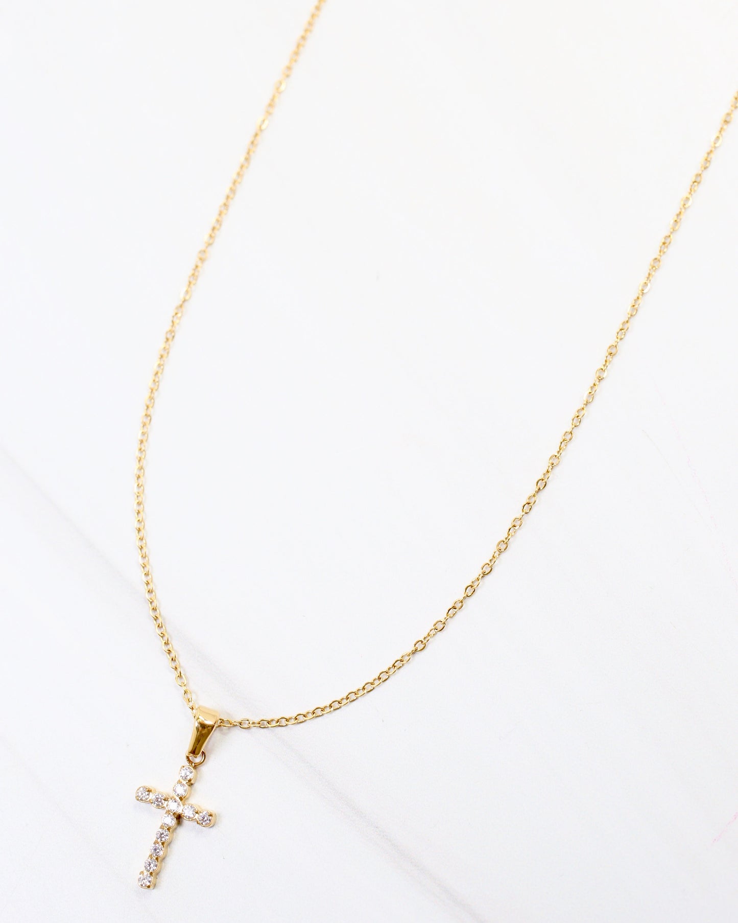 Brooklyn CZ Cross Necklace WP Gold