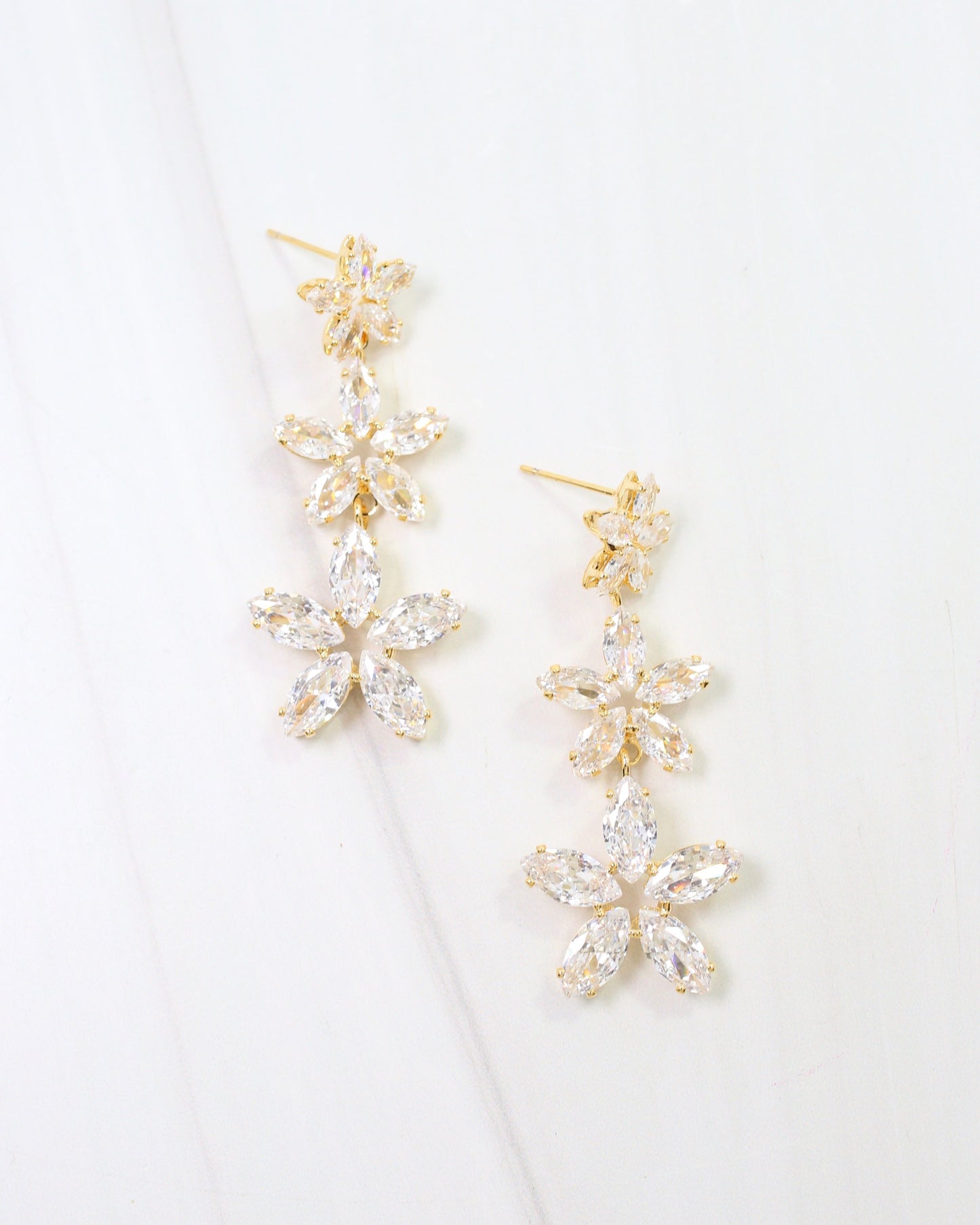 Akron Crystal Triple Flower Earring WR Gold