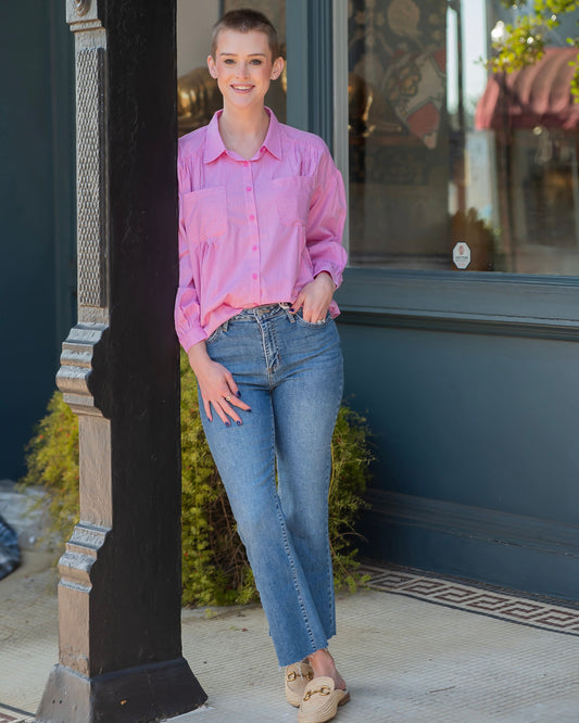 Myla Pink Pinstripe Button Down Top