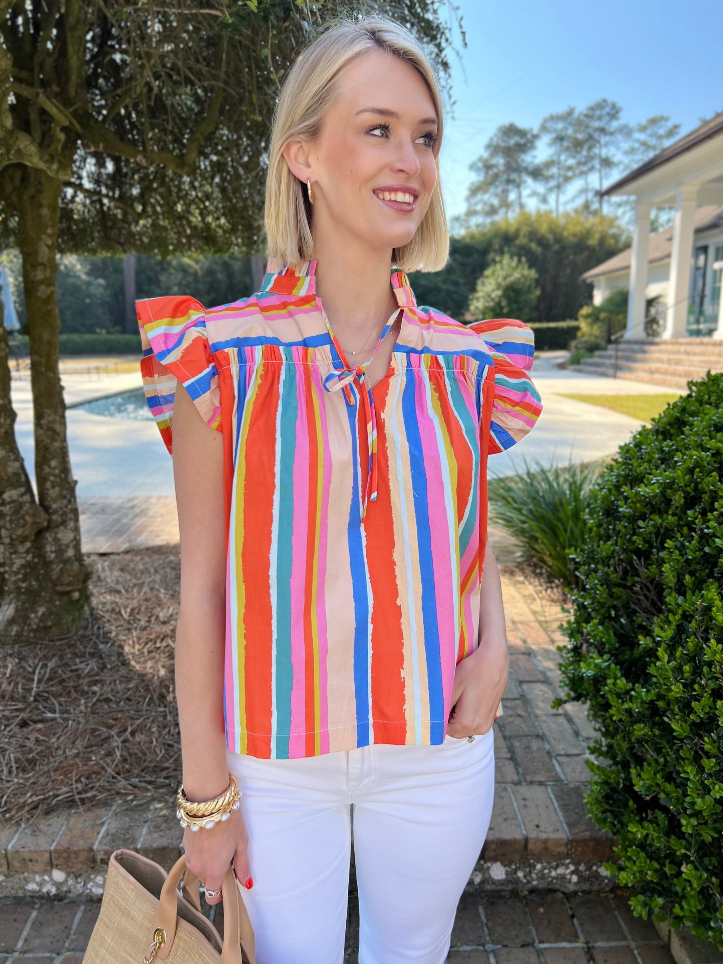 Circus Orange Stripe Flutter Sleeve Top