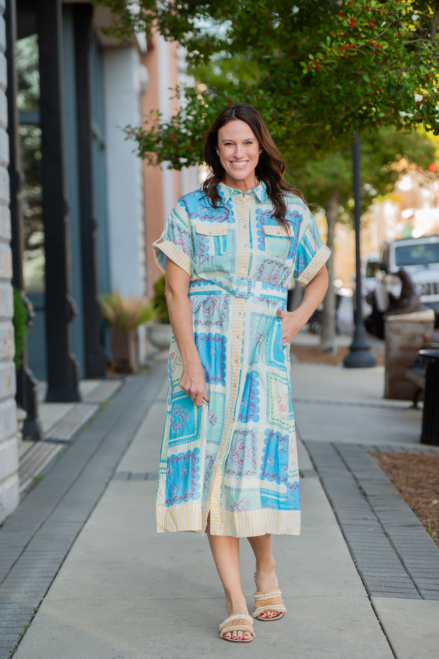 Lexi Floral Patch Print Button Down Midi Dress