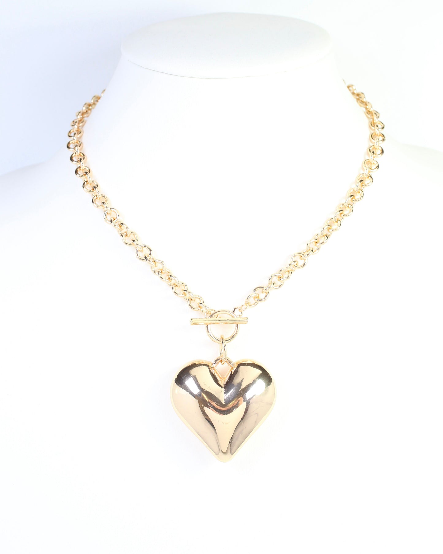 Carter Puffy Heart Toggle Necklace Gold