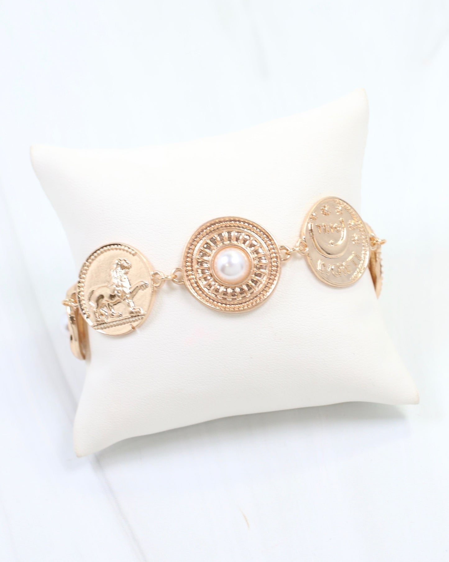 Ayr Coin Toggle Bracelet Worn Gold