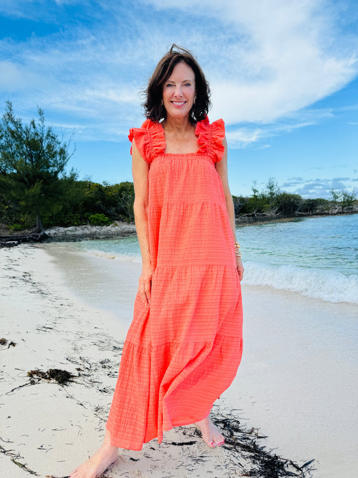 Walk the Boardwalk Orange Midi Dress - Caroline Hill