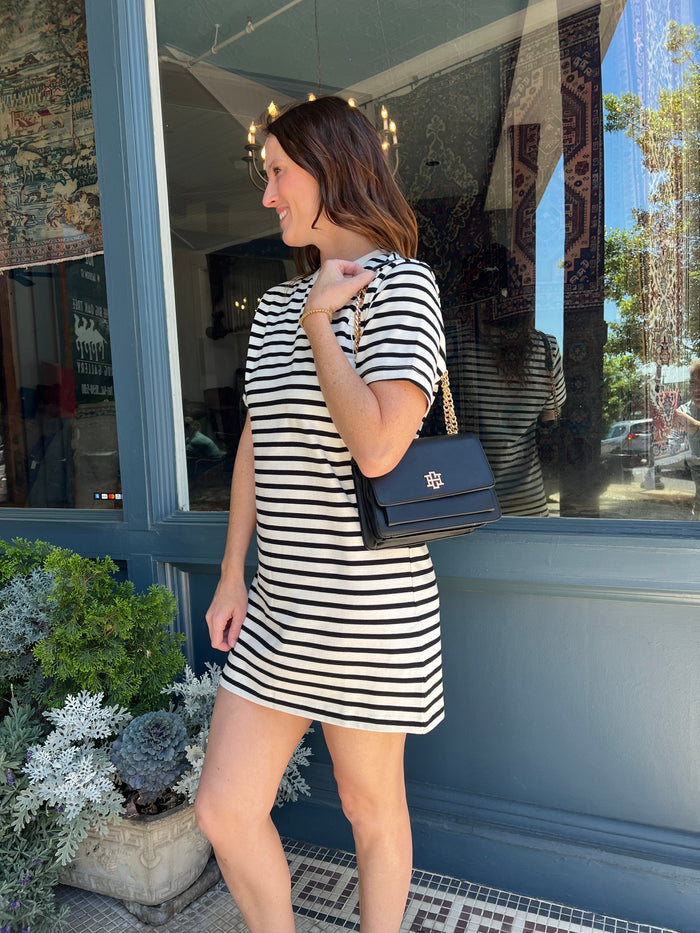 Walk This Way Black Striped T-shirt Dress - Caroline Hill
