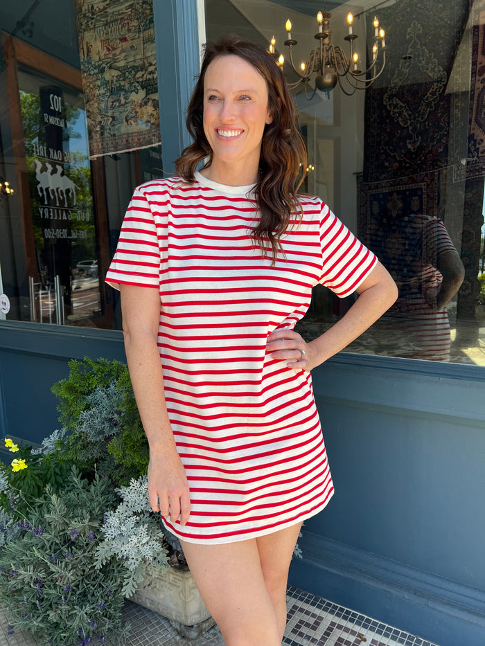 Walk This Way Red Striped T-shirt Dress - Caroline Hill