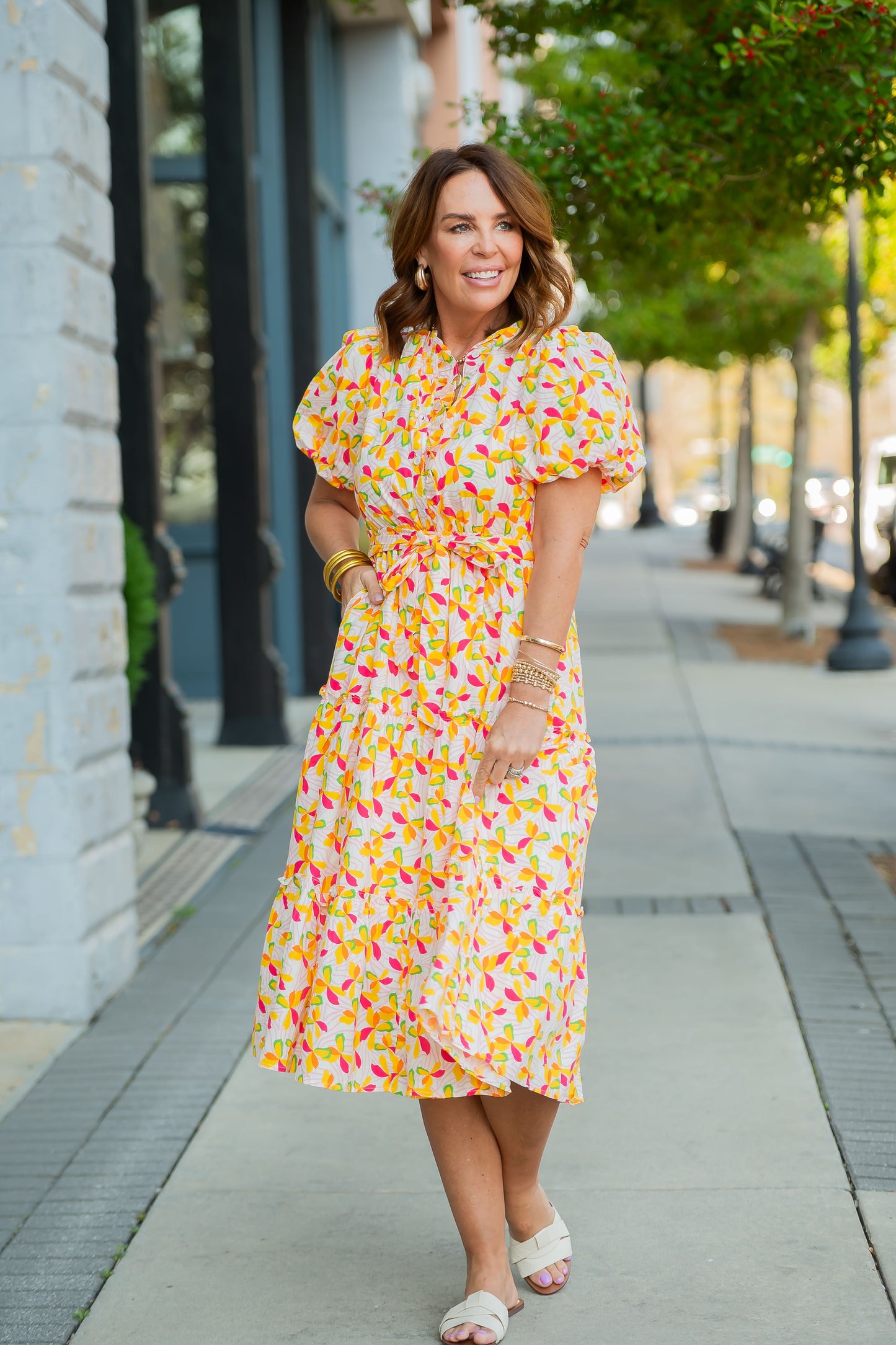Demi Floral Ruffled Button Down Midi Dress