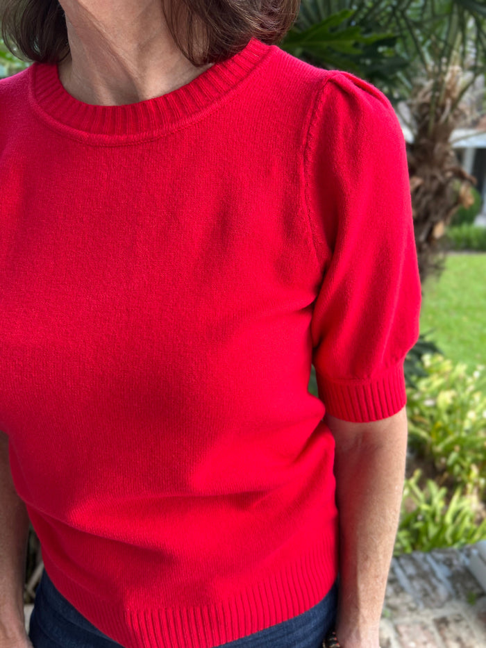 We Belong Together Red Puff Sleeve Sweater - Caroline Hill