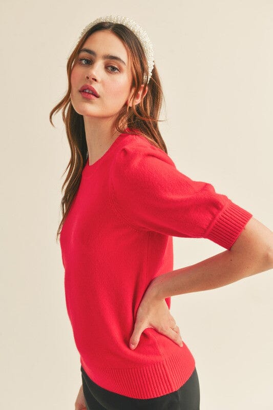 We Belong Together Red Puff Sleeve Sweater - Caroline Hill