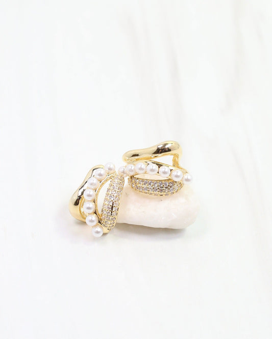 Harris CZ and Pearl Earring Gold
