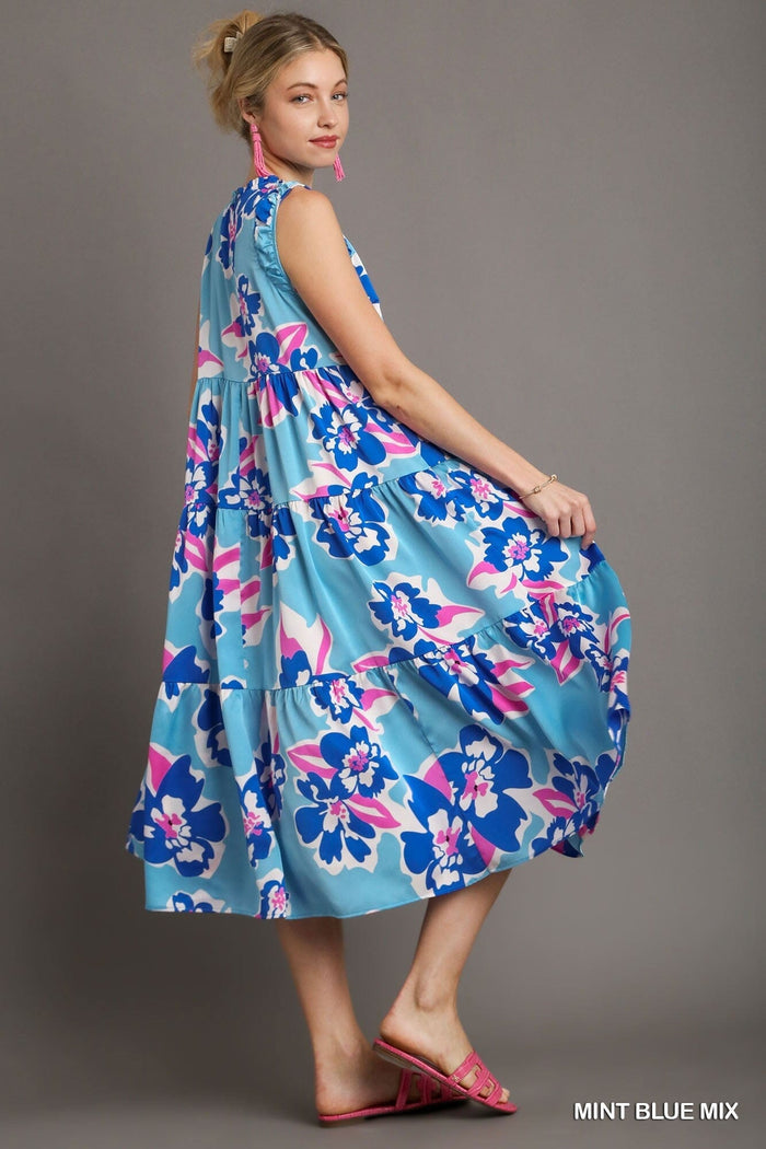 When She Smiles Blue Floral Midi Dress - Caroline Hill