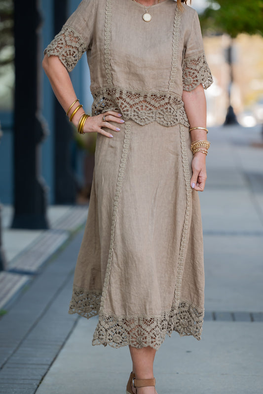 Italia Linen and Crochet Skirt