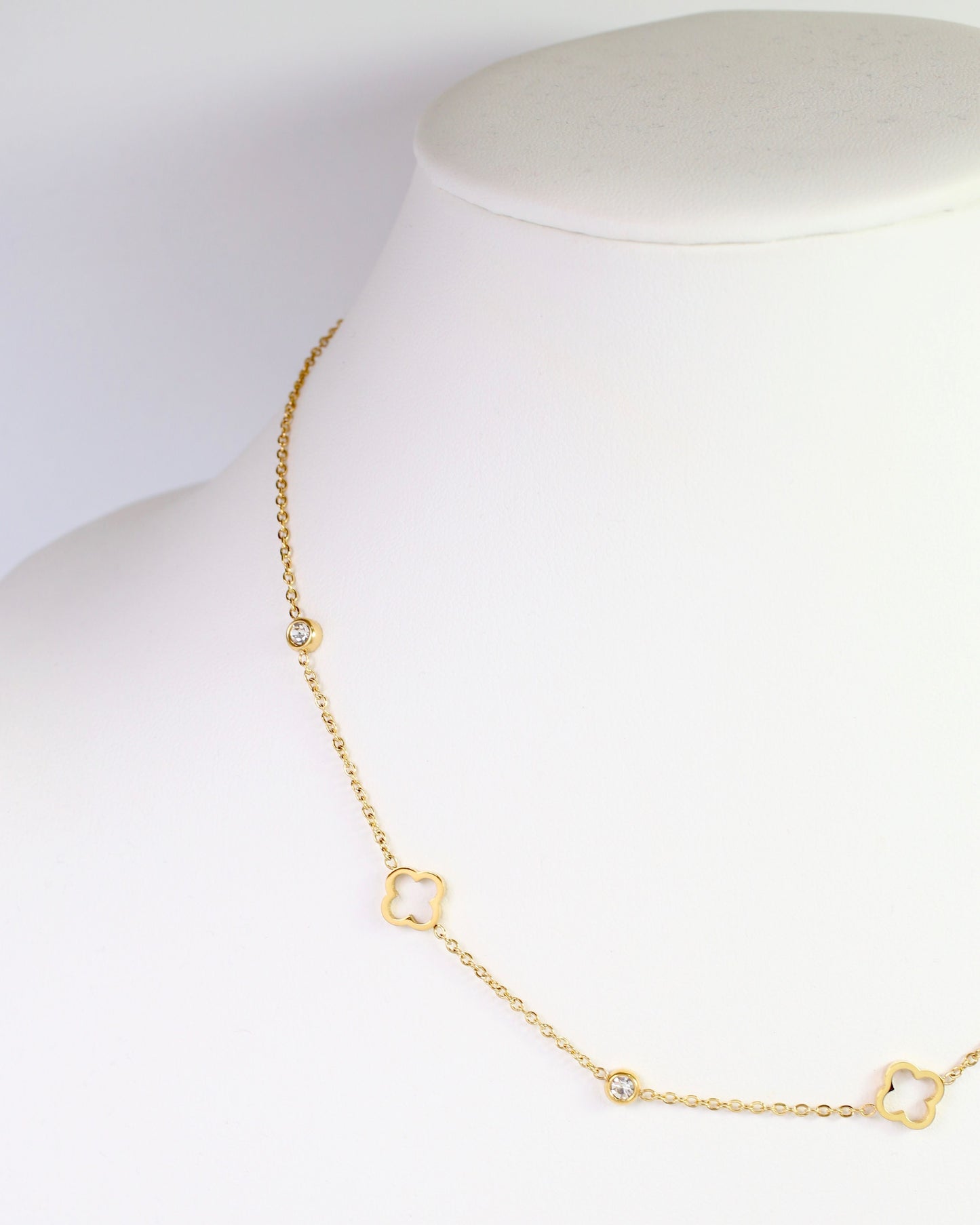 Ranier Clover and CZ Necklace WP Gold