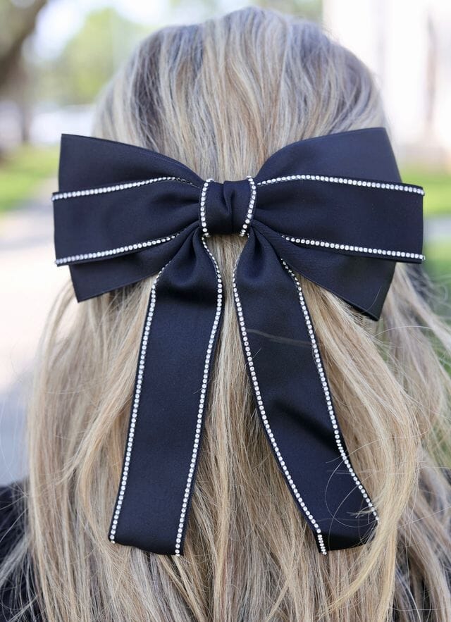 Winifred CZ Lined Hair Bow BLACK - Caroline Hill