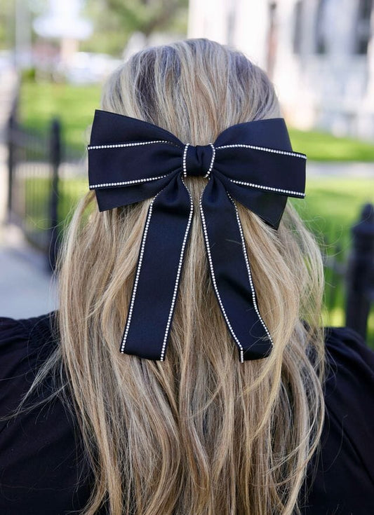 Winifred CZ Lined Hair Bow BLACK - Caroline Hill