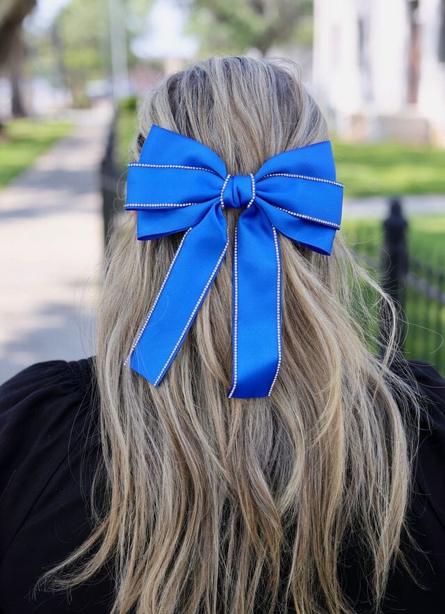 Winifred CZ Lined Hair Bow BLUE - Caroline Hill