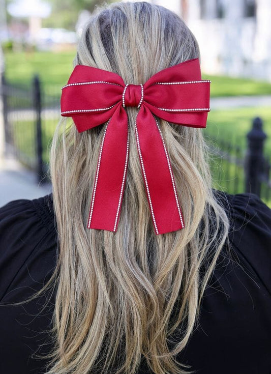 Winifred CZ Lined Hair Bow BURGUNDY - Caroline Hill