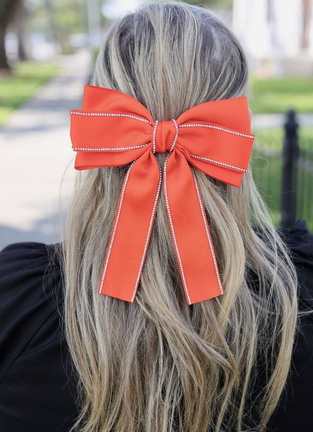 Winifred CZ Lined Hair Bow ORANGE - Caroline Hill